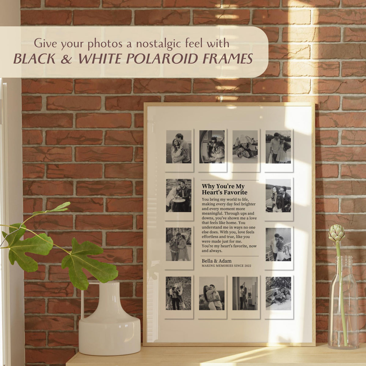 Custom Polaroid Photo Frame - Personalized Canvas - Gift For Couple, Valentines Day Gift