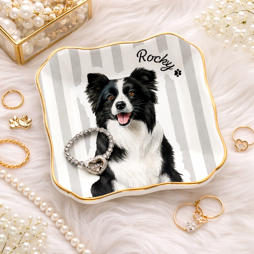 Custom Pet Portrait Jewelry Dish, Custom Dog Cat Jewelry Dish, Personalized Pet Memorial Watercolor Ring Dish from Photo & Name