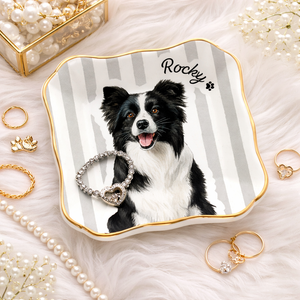 Custom Pet Portrait Jewelry Dish, Custom Dog Cat Jewelry Dish, Personalized Pet Memorial Watercolor Ring Dish from Photo & Name