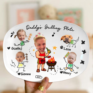 Personalized Face Grilling Platter, Custom Daddy's Grilling Plate with Kids' Names, Father's Day Gift, Funny Gift for Dad, Birthday Gift