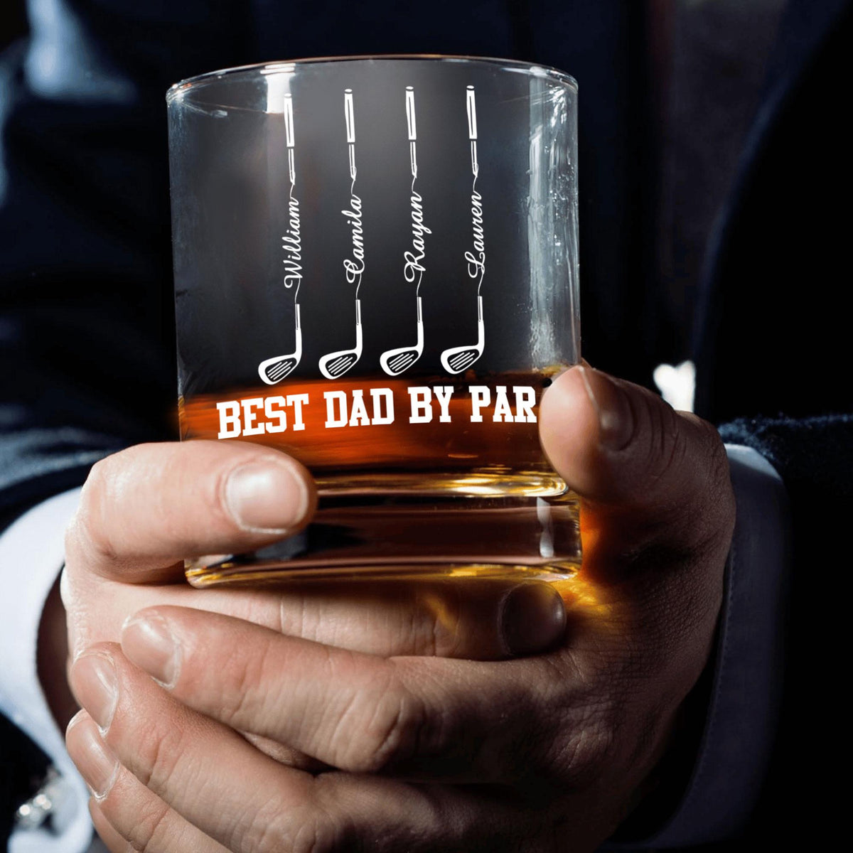 Personalized Father's Day Gift For Dad, Custom Golf Dad Whiskey Bar Glass With Kids Name, Best Dad By Par Wine Glass Gift, Gift For Husband