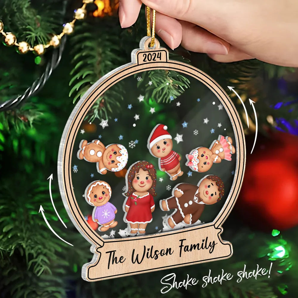 Gingerbread Cookies Family - Personalized 4D Shaker Ornament - Christmas Gift For Family