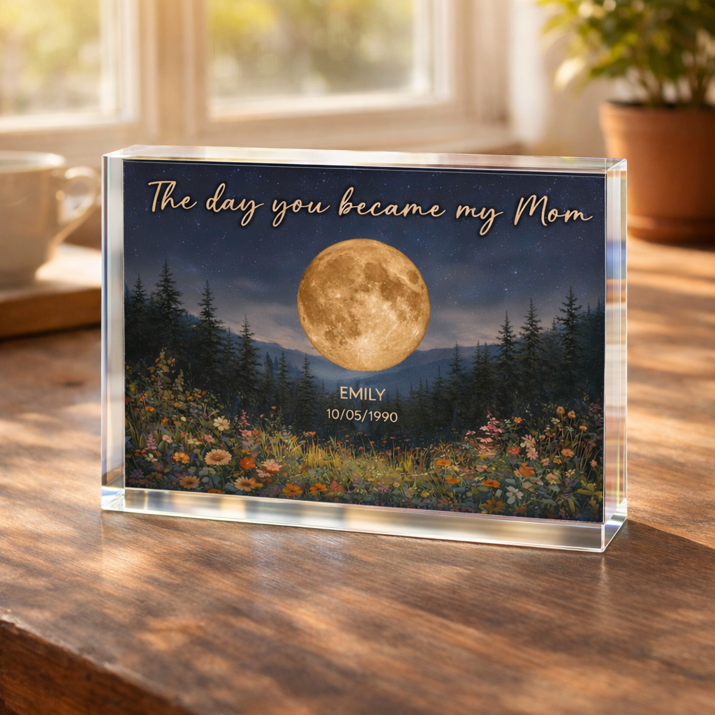 Mystical Midnight The Day You Become Mom Grandma Custom Birth Moon Phase - Personalized Acrylic Plaque - Mother's Day Gift For Mom, Grandma