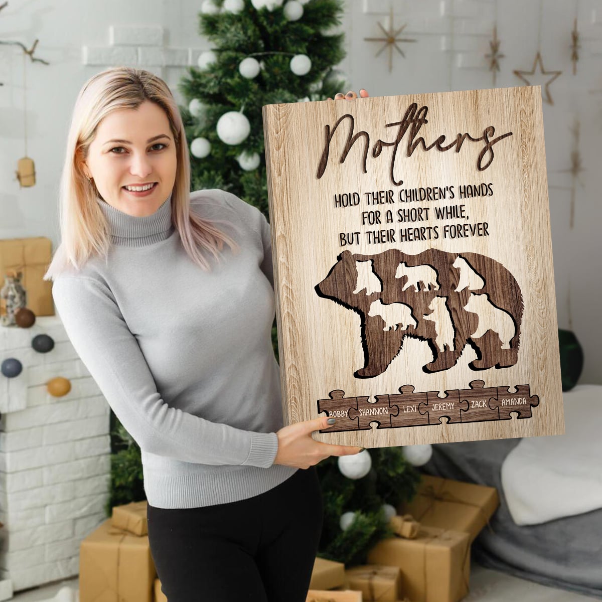 Mama Bear Mothers Day Gift Custom Names Canvas