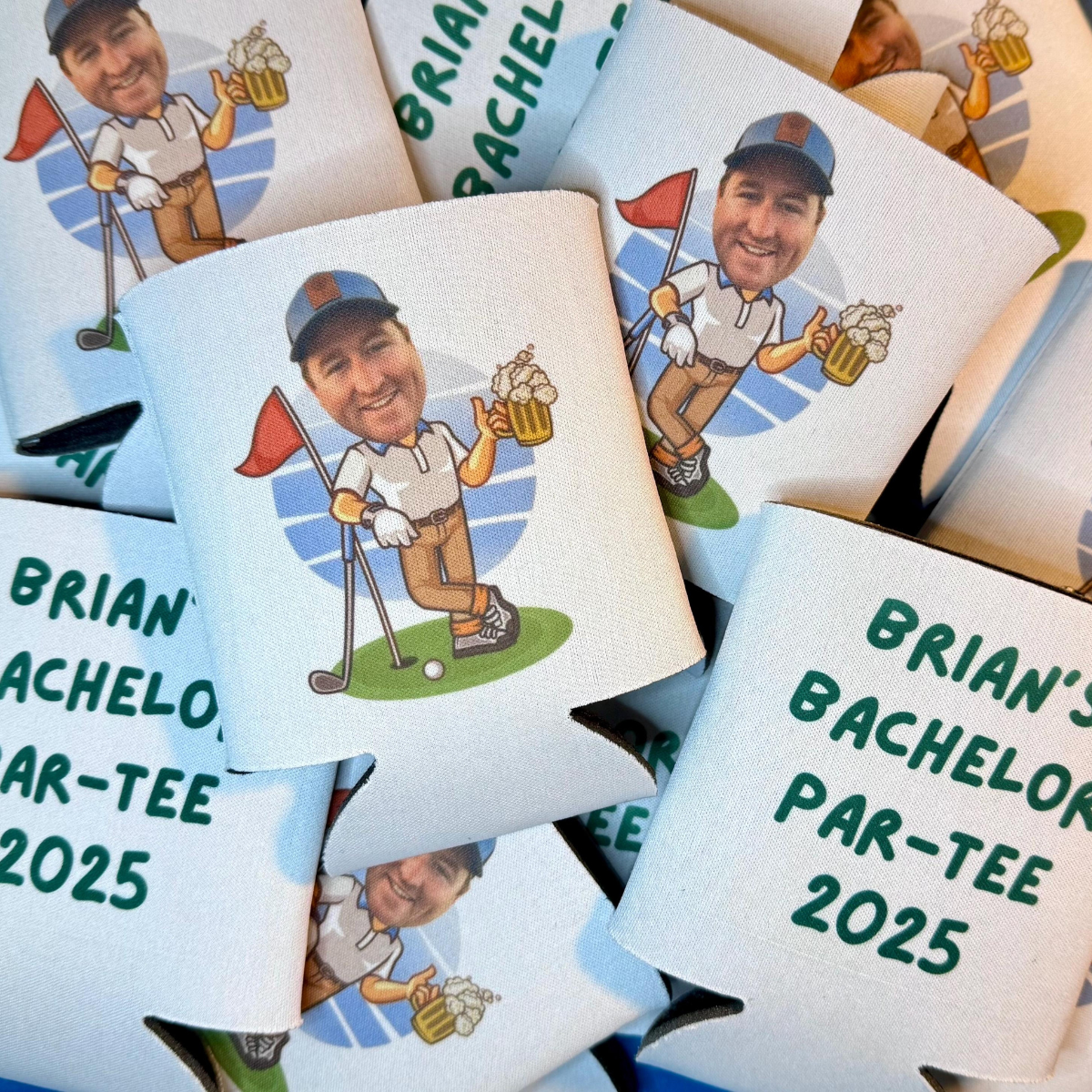 Personalized Face Golf Bachelor Birthday Party Can Cooler, Par-Tee Favor Accessories