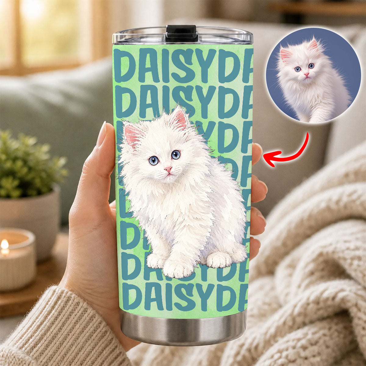 Custom Pet Portrait & Name Watercolor Style - Personalized Tumbler Cup