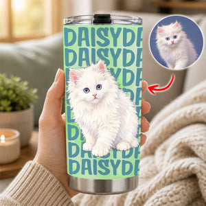 Custom Pet Portrait & Name Watercolor Style - Personalized Tumbler Cup