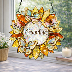 Grandma Mom Sunflower With Butterflies - Personalized Suncatcher - Mother's Day Gift For Mom, Grandma