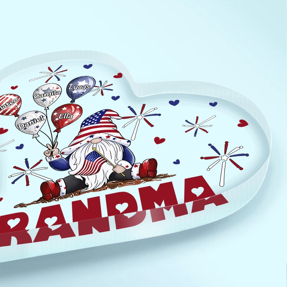 July Brings Joy And Happiness - Personalized Heart Shaped Acrylic Plaque - Patriotic Gift For Mom Grandma