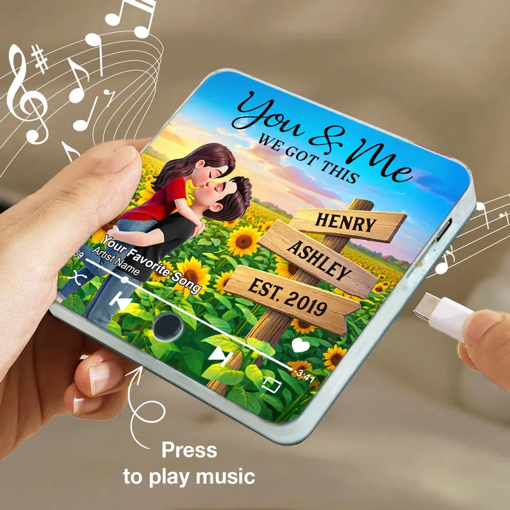 Sunflower Kissing Couple - Personalized Music Fridge Magnet - Anniversary Gift, Valentine's Day Gift For Couple