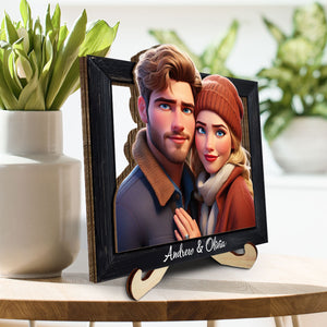 Couple Cartoon Customized Photo - Personalized Wooden Plaque - Valentine's Day Gift For Couple