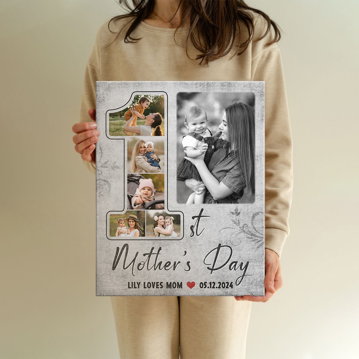Happy First Mothers Day Gift Custom Photo - Personalized Canvas - Gift For Mom, Mother's Day, Birthday Gift