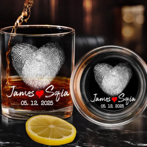Personalized Fingerprint Heart Whiskey Glass, Custom Couple Gift