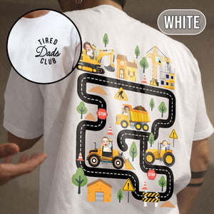 Personalized Tired Dad Club Construction Car Road Map Shirt, Custom Kids Face Dad Shirt, Gift For Dad From Son, Fathers Day Gift for Husband