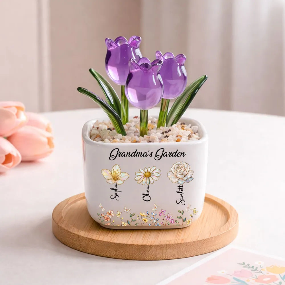 Mom Grandma's Garden- Personalized Mini Glass Flower Pot - Gift For Mother, Grandma, Mother's Day Gift