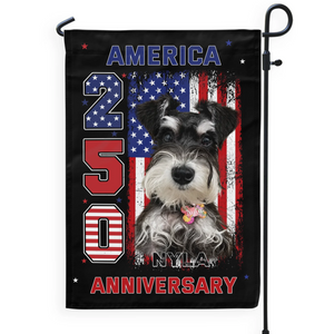 Stars, Stripes & Tail Wags - Personalized Garden Flag - America 250th Anniversary Garden Decor, Patriotic Dog With USA Flag, 4th Of July Dog Lover Gift