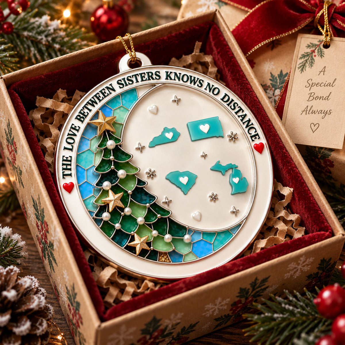 Connected By Heart Never Apart - Real 3D Raised Ornament