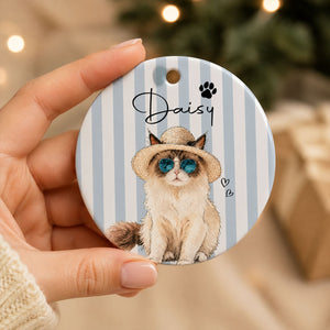Personalized Watercolor Pet Portrait Striped Ornament - Christmas Gifts For Dog Cat Lovers