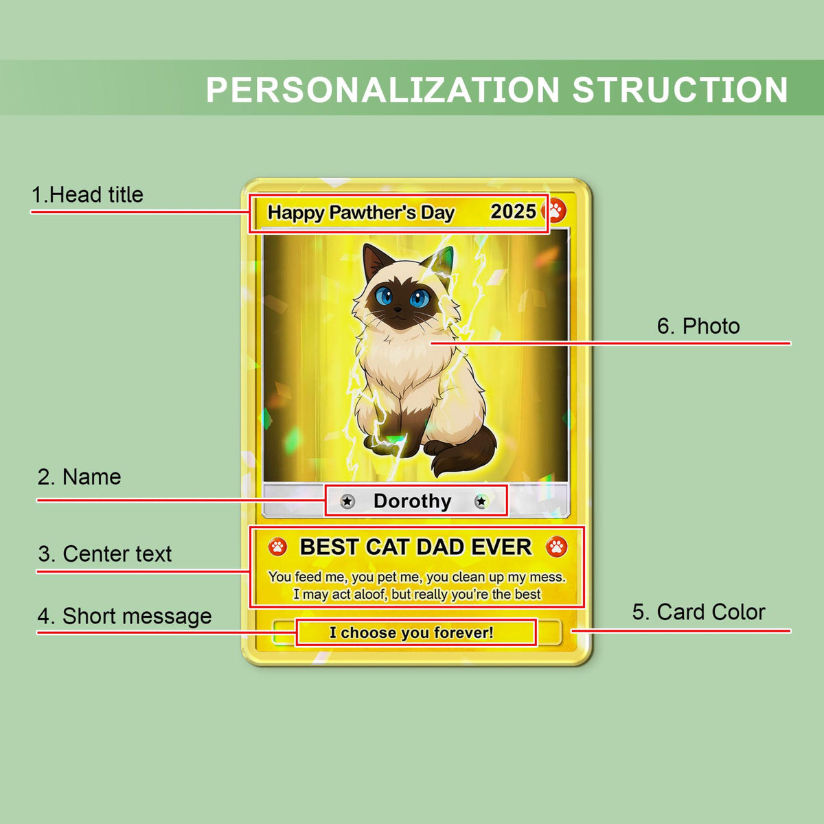 Pet Portrait Anime Card, Fathers Day Gift For Dog Dad, Pet Lover Gift, Unique Pet Gift, Personalized Pet Hologram Card, Gift For Him