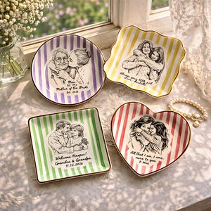 Personalized Mother of the Bride Photo Jewelry Dish, Custom Mom Striped Ring Dish from Photo, MOB MOG Wedding Gift from Daughter Son