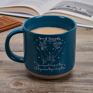 Friends Like Stars They're Always There - Personalized Engraved Pottery Mug - Gift For Sisters, Besties