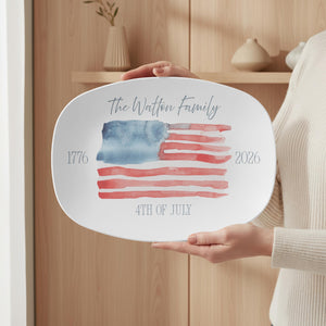 America 250th Anniversary Platter Personalized Family Name Plate Gift Patriotic Serving Tray 4th of July Decor USA 250 Kitchen Decor