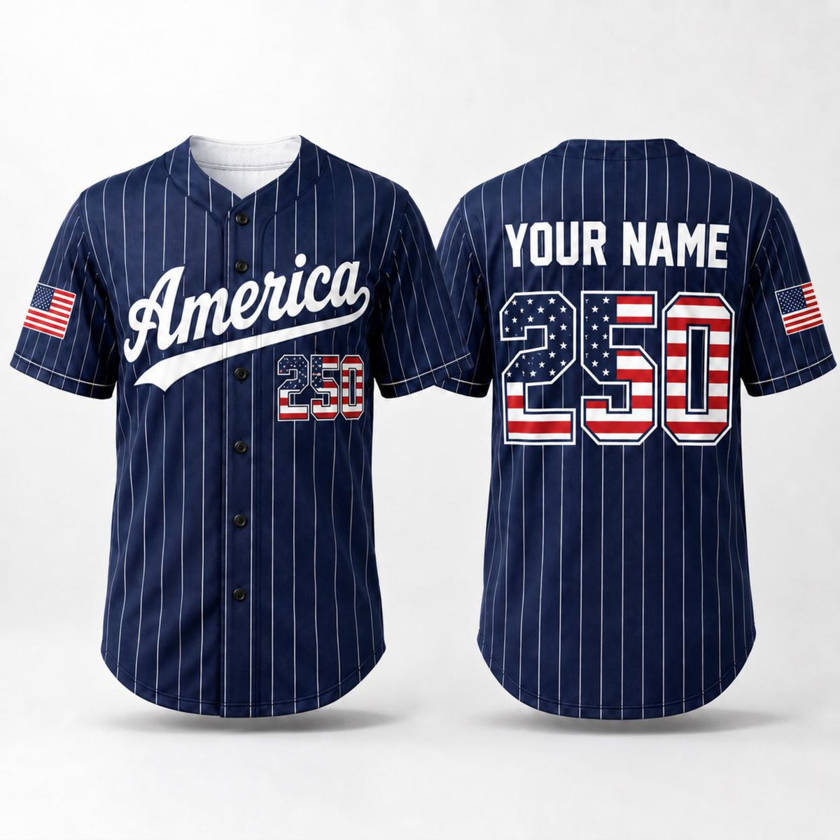Personalized America 250 Baseball Jersey, Custom Name Number USA Flag Jersey, Patriotic Pinstripe Baseball Shirt, 4th of July Gift