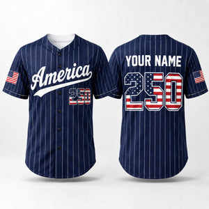 Personalized America 250 Baseball Jersey, Custom Name Number USA Flag Jersey, Patriotic Pinstripe Baseball Shirt, 4th of July Gift