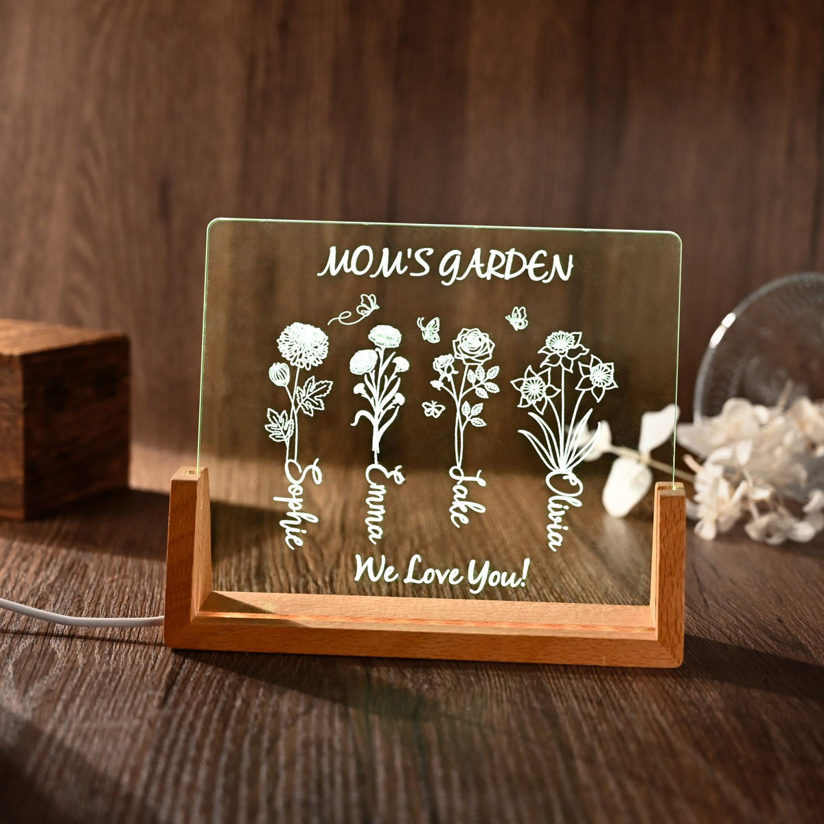 Personalized Mom Grandmas Garden Birth Flower LED Night Light, Grandma Gift, Custom Mothers Day Gift, Anniversary Moms Garden Flower Gift
