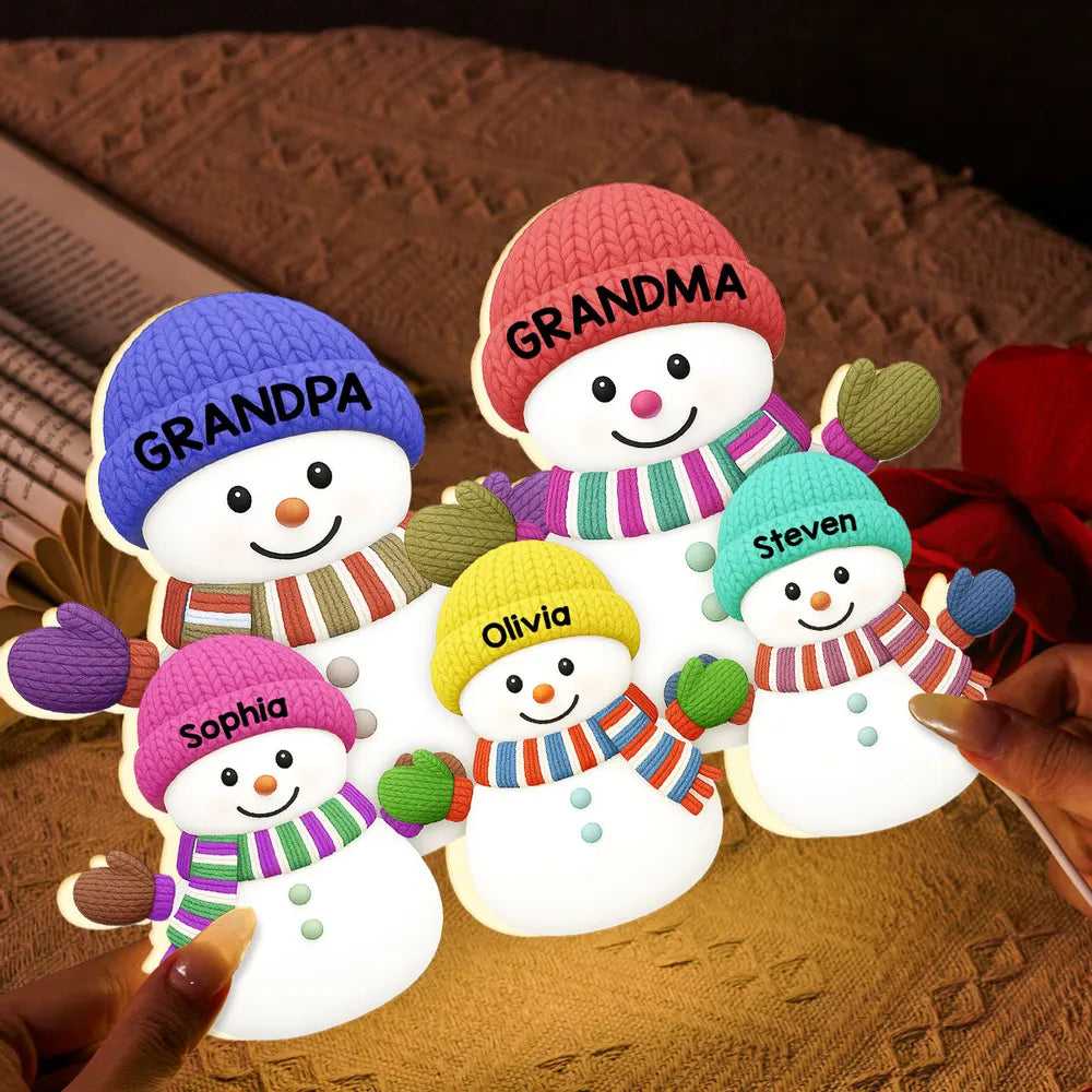 3D Effect Heartwarming Christmas Snowman Family - Personalized Acrylic Light Box - Christmas Decoration For Family
