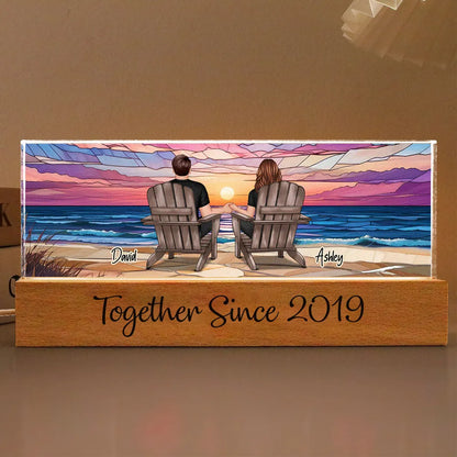 Couple Beach Landscape - Personalized 3D LED Light Wooden Base - Gift For Couple, Anniversary Gift