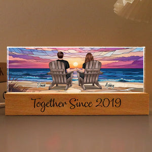 Couple Beach Landscape - Personalized 3D LED Light Wooden Base - Gift For Couple, Anniversary Gift