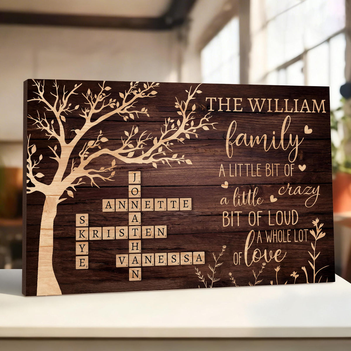 Personalized Family Crossword Sign, Custom Family Name Canvas, Scrabble Family Wall Art, Family Tree Wall Decor, Housewarming Gift