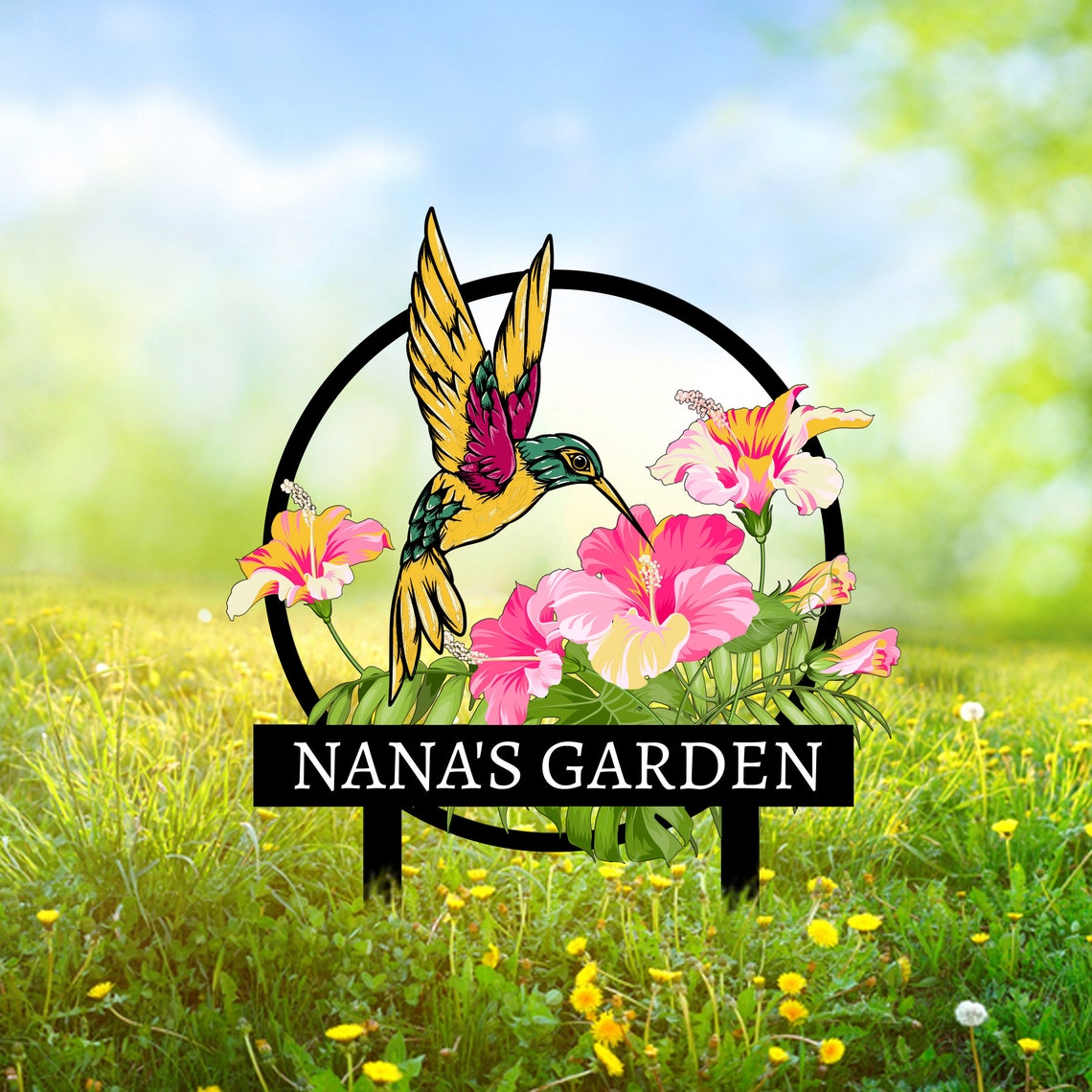 Custom Hummingbird Metal Garden Stake, Bird with Stakes Garden Sign, Personalized Garden Name Sign, Mother's Day Gift, Outdoor Decor