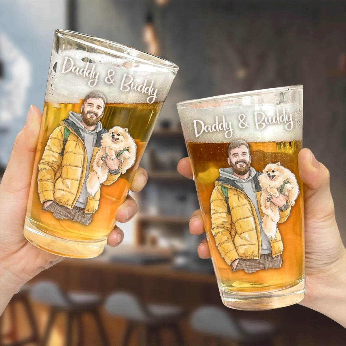 Daddy & Buddy - Personalized Beer Glass, Father's Day, Birthday Gifts For Dog Cat Lovers, Dog Dad And Mom, Cat Owners