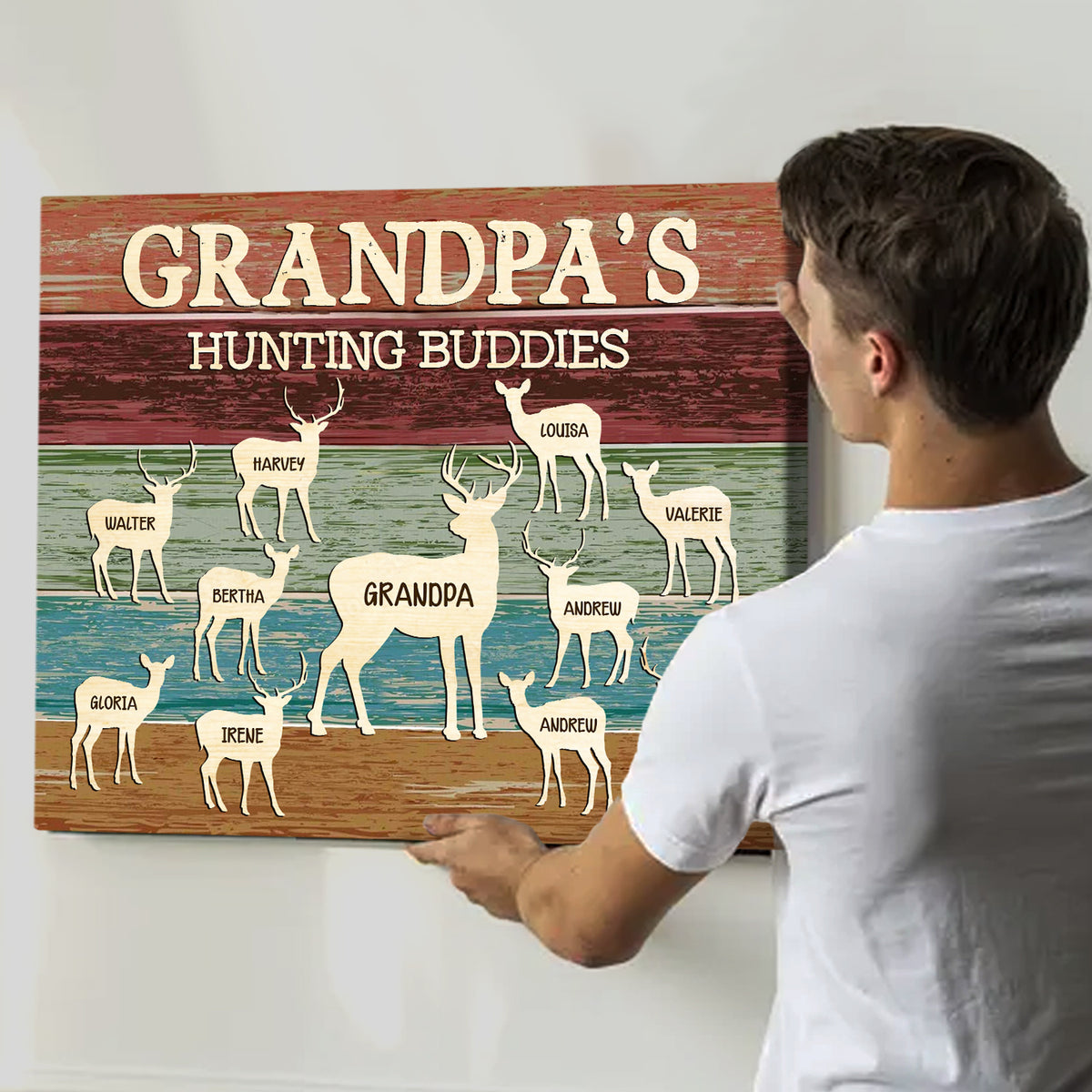 Grandpa's Hunting Buddies With Name - Personalized Canvas - Gift For Grandpa, Papa, Father's Day, Birthday Gift