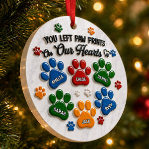 Pawprints On My Heart Family Christmas - Memorial Ornament - Real 3D Raised Ornament