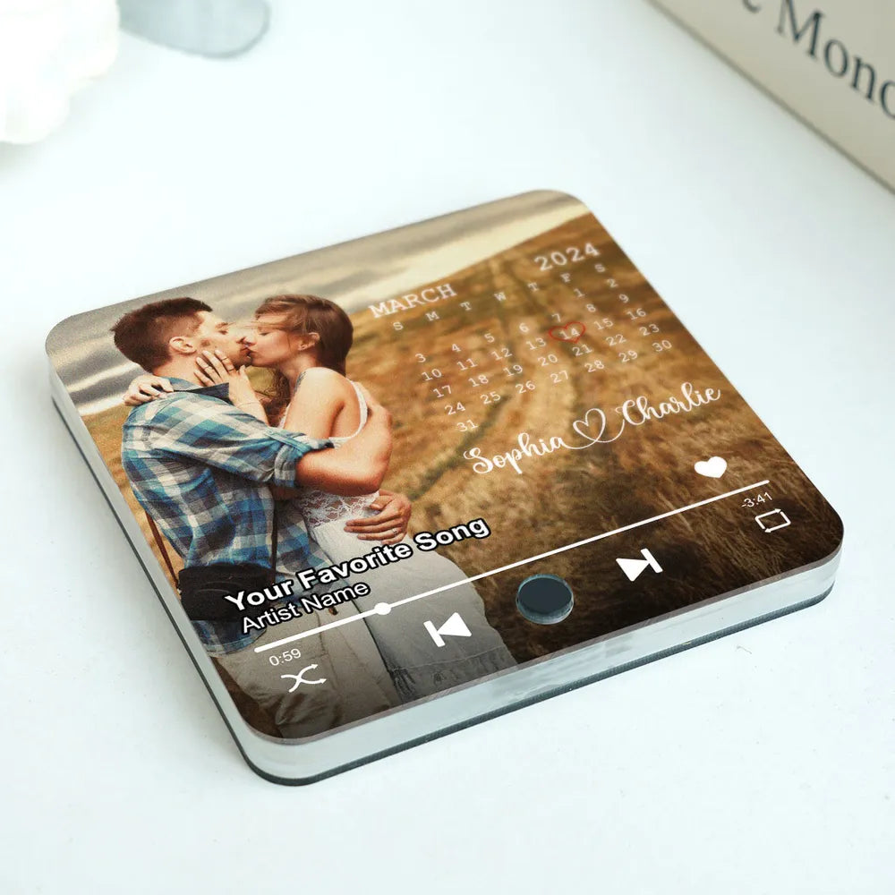 Upload Photo Calendar Anniversary Date - Personalized Music Fridge Magnet - Gift For Couple