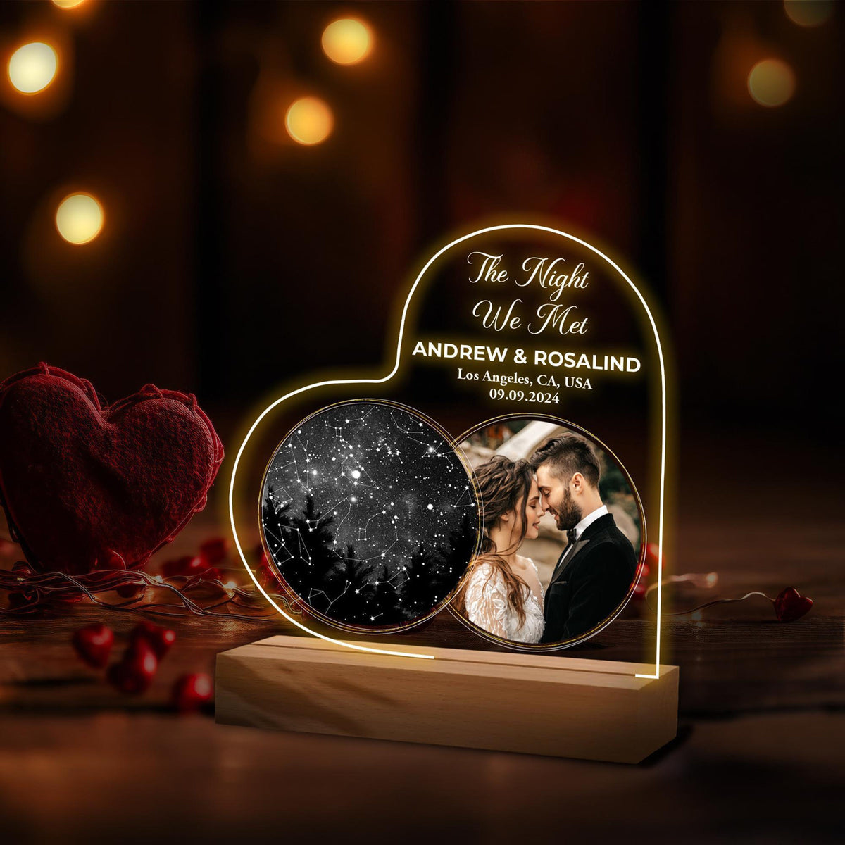 Photo & Star Map on Night Light, Personalized Constellation Map, Custom Desk Name Plate, Gift For Couples