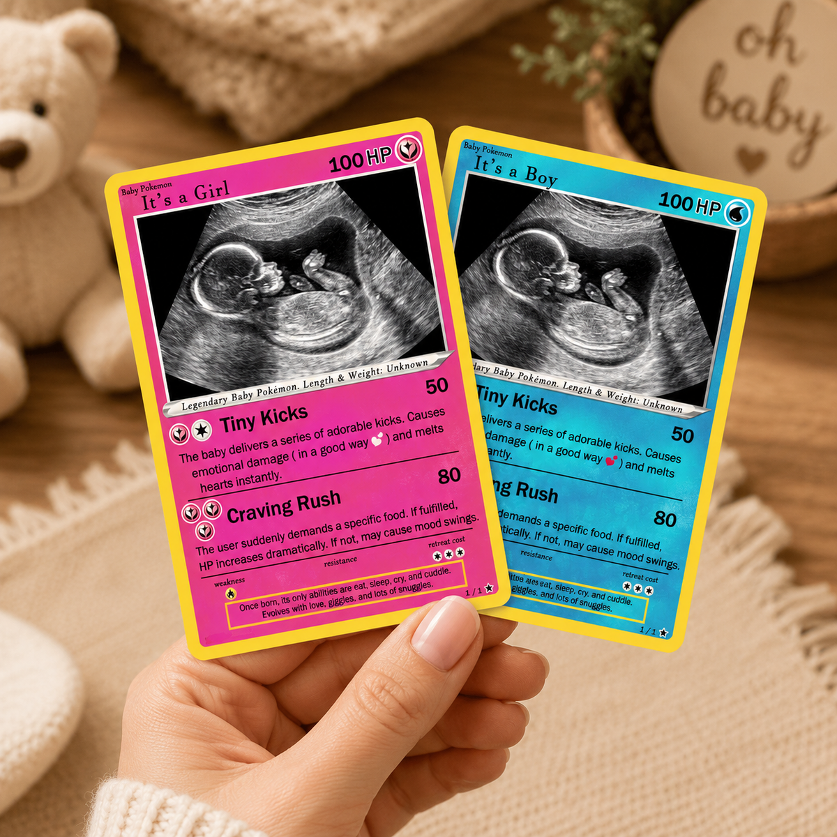 Custom Pregnancy Announcement Card | Holographic Gamer Reveal Keepsake