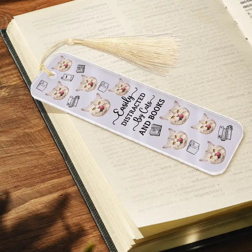 Custom Photo Easily Distracted By Pets And Books - Personalized Acrylic Bookmark - Gift For Pet Lovers, Bookworm Gift