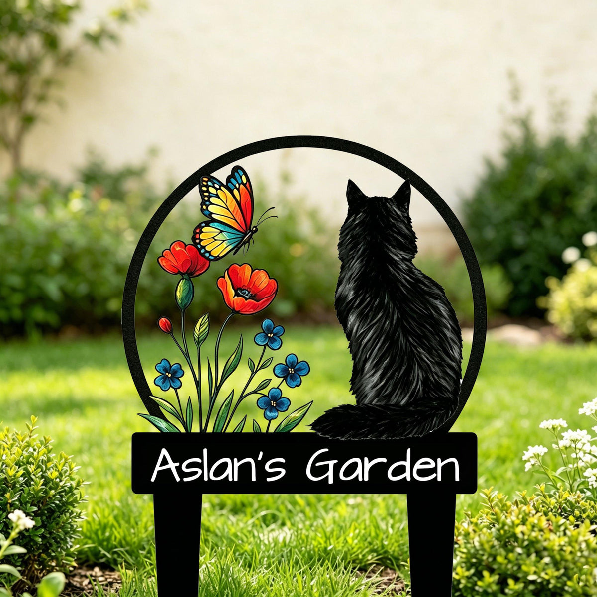 Personalized Cat Garden Sign, Custom Cat Memorial Sign, Metal Garden Decor, Flower Yard Art, Outdoor Decor, Cat Lover Gift, Garden Name Sign
