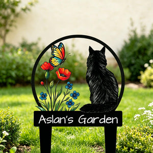 Personalized Cat Garden Sign, Custom Cat Memorial Sign, Metal Garden Decor, Flower Yard Art, Outdoor Decor, Cat Lover Gift, Garden Name Sign