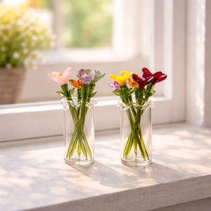 Mini Glass Flower Vase, Handcrafted Floral Figurine, Miniature Flowers Bouquet, Mother's Day Gift