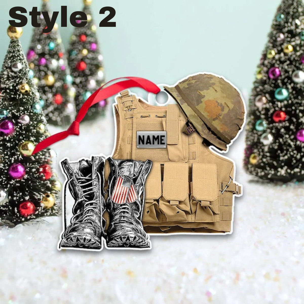 Personalized Ornament Military Veteran Uniform Tactical Combat Vest Combat Boots Helmet Double Sides Acrylic Ornament For Military Veteran