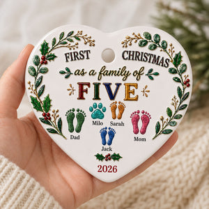 Our First Christmas 2026 - Personalized 3D Effect Heart Ceramic Ornament