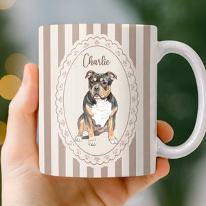 Personalized Cat Mom Dog Mom Mug, Custom Pet Lover Coffee Mug with Pet Portrait & Name, Cute Yellow Striped Ceramic Cup Gift for Pet Owners