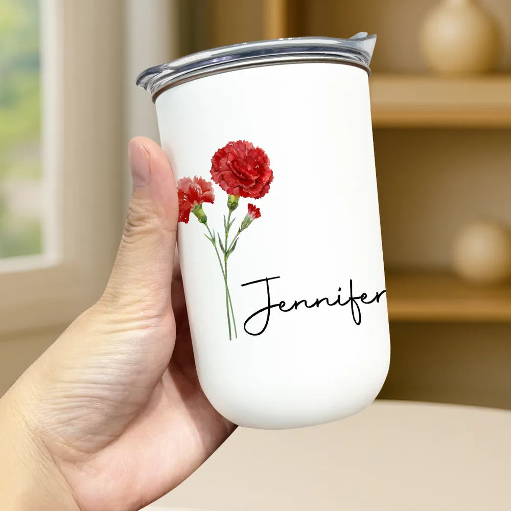 Personalized Wild Violet Floral Tumbler, Custom Name Insulated Drink Cup, Gift For Her