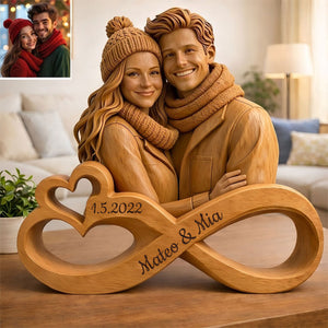 Custom Couple Infinity Wood Carving with Names & Date - Wooden Plaque