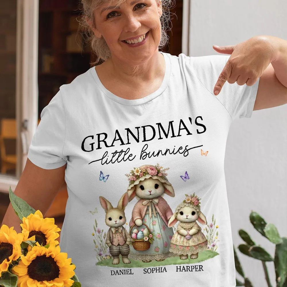 Grandma's Little Bunnies Vintage Rabbit Style - Personalized Apparel - Easter Gift For Mom, Grandma